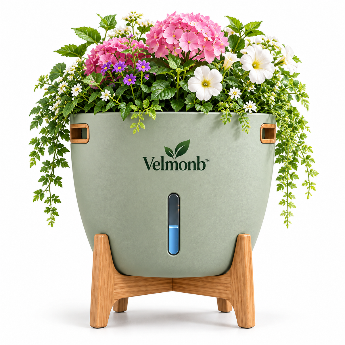 Velmonb™ Self-Watering Patio Bloom Pot with Water-Level Window & Wooden Stand