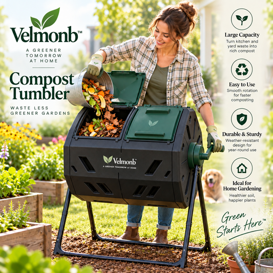Velmonb™ Dual-Chamber Garden Compost Tumbler – Rotating Outdoor Composter with Easy-Turn Handle & Ventilation System