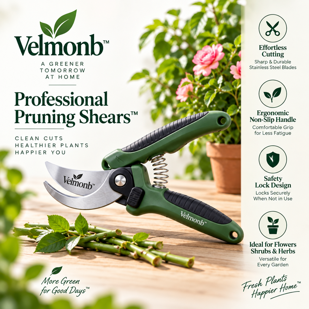 Velmonb™ Professional Pruning Shears | Stainless Steel Garden Pruner with Ergonomic Non-Slip Handle & Safety Lock