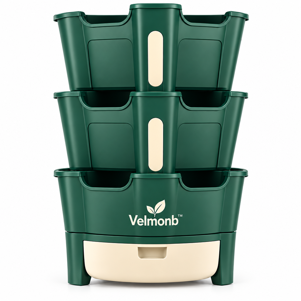 Velmonb™ 3-Tier Vertical Herb & Strawberry Planter | Stackable Self-Watering Garden Tower for Indoor & Outdoor Growing
