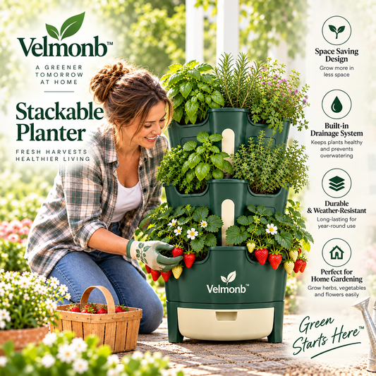 Velmonb™ 3-Tier Vertical Herb & Strawberry Planter | Stackable Self-Watering Garden Tower for Indoor & Outdoor Growing