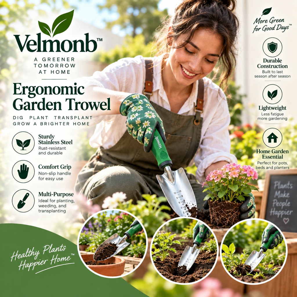 Velmonb™ Ergonomic Garden Trowel | Stainless Steel Hand Shovel with Depth Markings & Comfort Grip