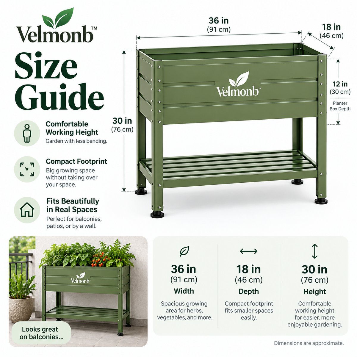 Velmonb™ Elevated Garden Bed with Storage Shelf | Raised Metal Planter for Vegetables, Herbs & Flowers