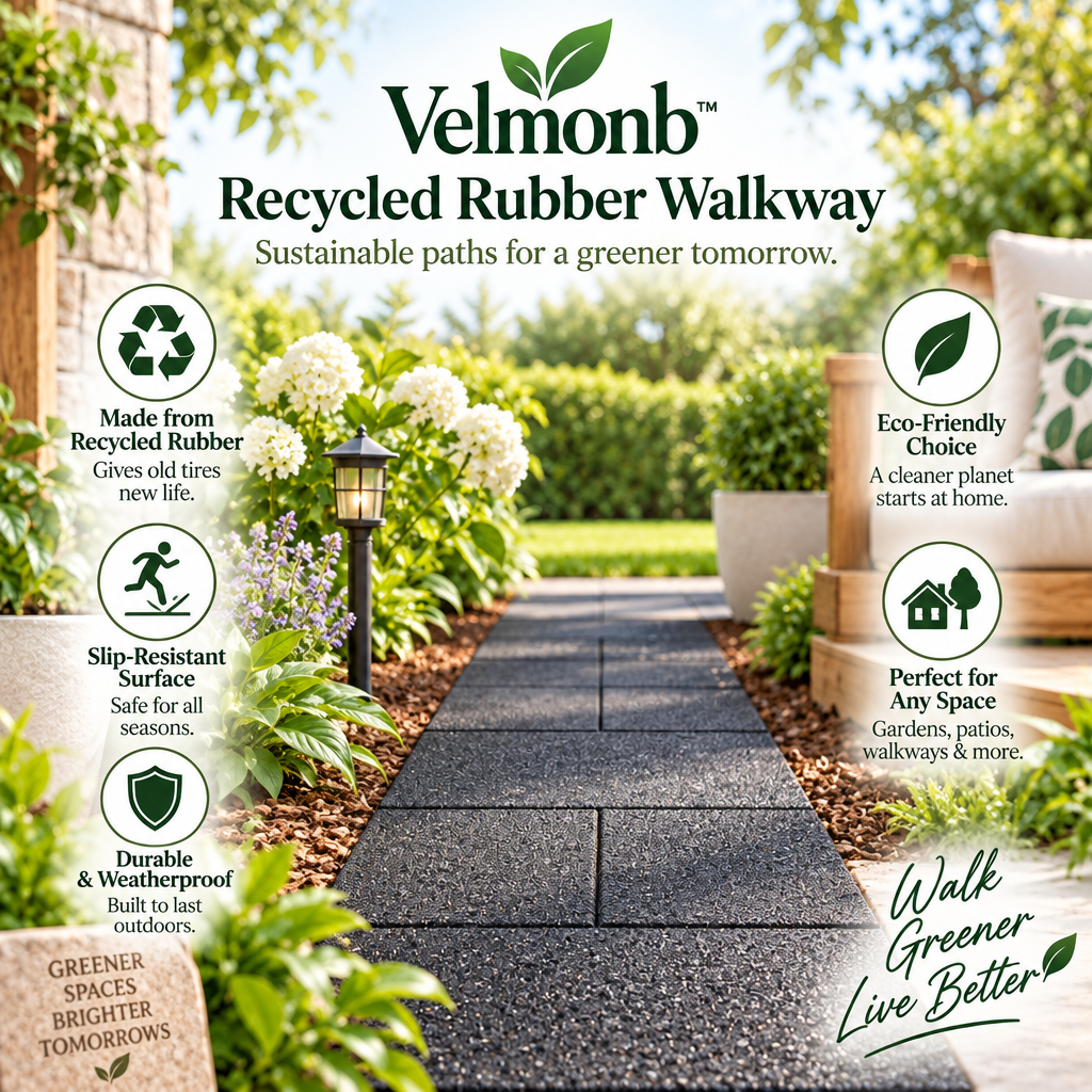 Velmonb™ Recycled Rubber Garden Walkway – Weather-Ready Modular Pathway with Textured Non-Slip Surface